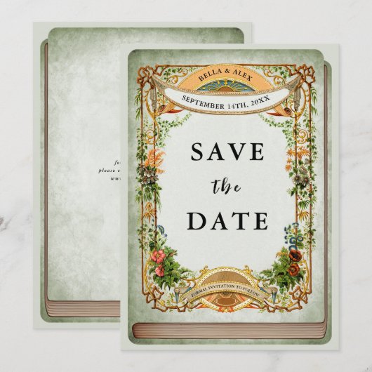 Sage Green  Bibliotheek Boek Secret Garden Save The Date (Voorkant / Achterkant)