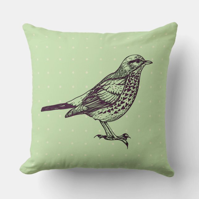  Sage Green BIRD ONTWERP Retro Sierkussen (Voorkant)