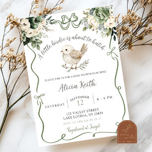 Sage Green Birdie Baby shower Kaart