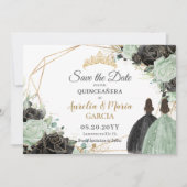 Sage Green Black Bloemen Tweeling XV Quinceañera Save The Date (Voorkant)