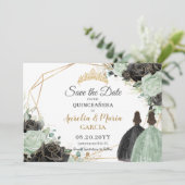 Sage Green Black Bloemen Tweeling XV Quinceañera Save The Date (Staand voorkant)