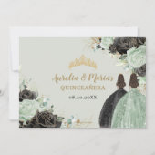Sage Green Black Bloemen Tweeling XV Quinceañera Save The Date (Achterkant)