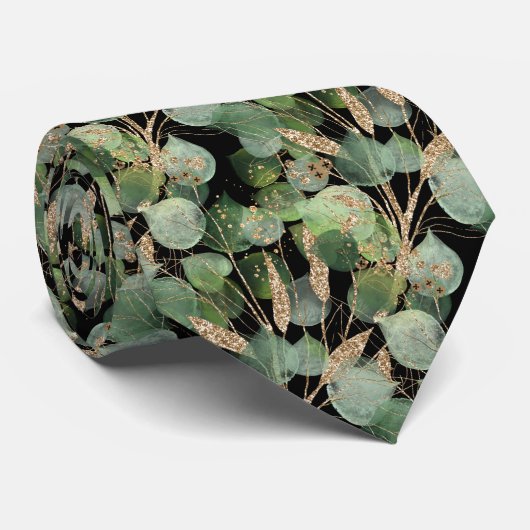 SAGE GREEN BLACK BOTANICAL MANNEN STROPDAS (Opgerold)