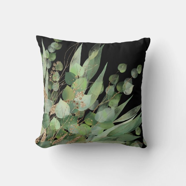 Sage Green Black Botanical PILLOW Kussen (Voorkant)