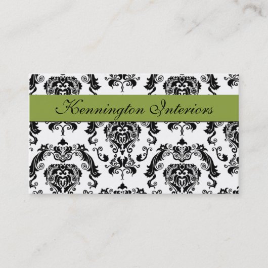 Sage Green Black Damask Lace Visitekaartjes (Voorkant)