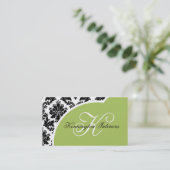Sage Green Black Damask Visitekaartjes (Staand voorkant)
