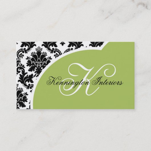 Sage Green Black Damask Visitekaartjes (Voorkant)