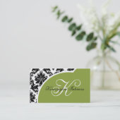 Sage Green Black Damask Visitekaartjes (Staand voorkant)