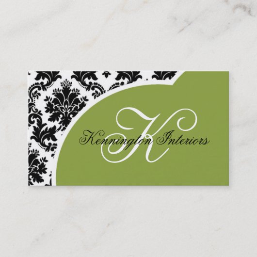Sage Green Black Damask Visitekaartjes (Voorkant)