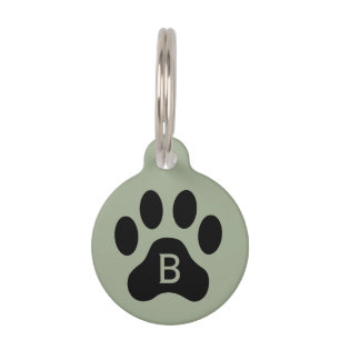 Sage Green Black Dog Paw Print Monogram Huisdier I Huisdierpenning