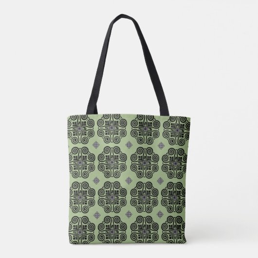 Sage Green & Black Scroll Medallion Canvas tas (Achterkant)