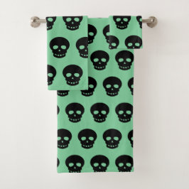 Sage Green Black Skull Pattern Bad Handdoek