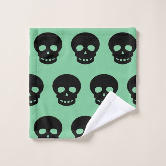 Sage Green Black Skull Pattern Bad Handdoek (Wasdoekje)