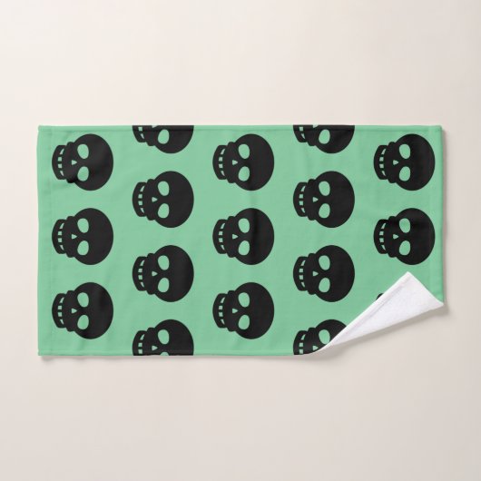 Sage Green Black Skull Pattern Bad Handdoek (Handdoek)