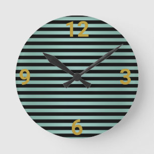 Sage Green Black Stripe Wall Clock Ronde Klok