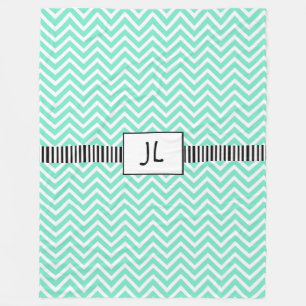 Sage Green Black Striped Monogramed Fleece Blanke