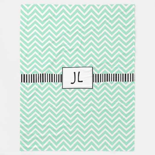 Sage Green Black Striped Monogramed Fleece Blanke Deken (Voorkant)