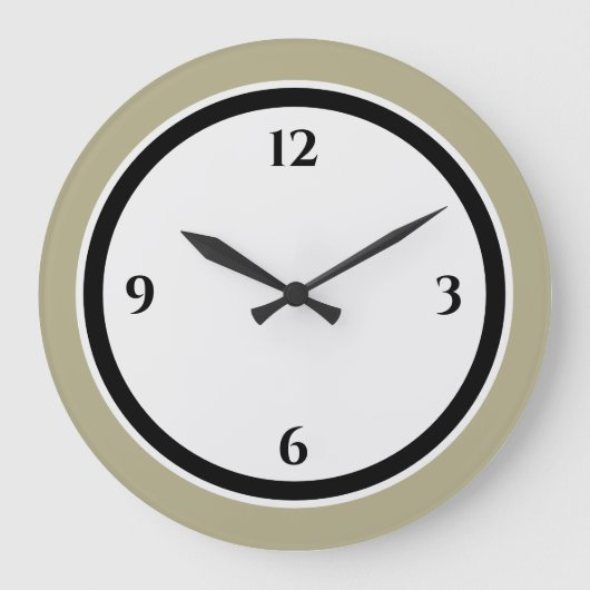 Sage Green Black & White Minimalist Large Clock Grote Klok (Voorkant)