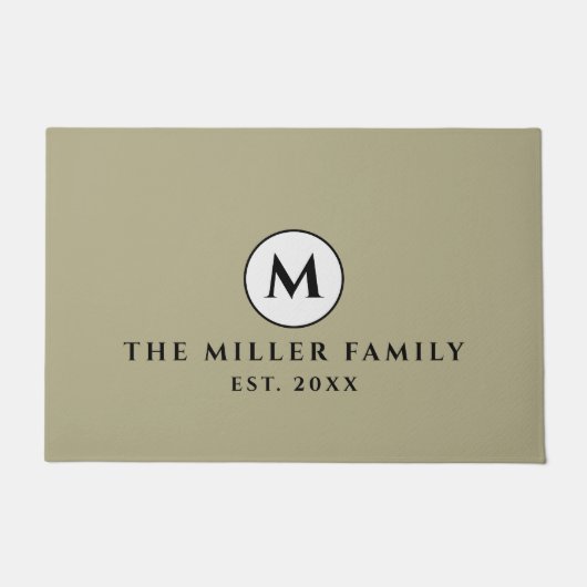 Sage Green Black & White Monogramed Family Name Deurmat (Voorkant)