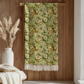 Sage Green Blanket Luxury Gold Botanical Design Fleece Deken