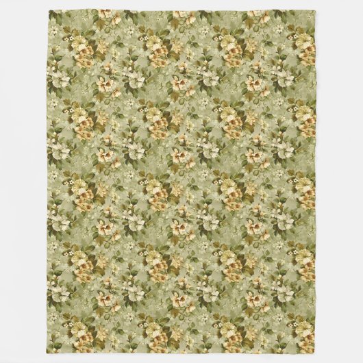Sage Green Blanket Luxury Gold Botanical Design Fleece Deken (Voorkant)