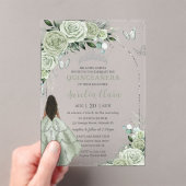 Sage Green Bloemen Bruin Meisje Zilver Quinceañera Acryl Uitnodigingen (Insitu (Draagbaar))