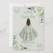 Sage Green Bloemen Bruin Meisje Zilver Quinceañera Kaart (Achterkant)