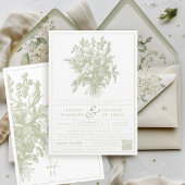Sage Green  Bloemen Elegante Tuin Trouwen Kaart
