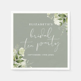 Sage Green Bloemen Greenery Script Bruids Tea Part Servet