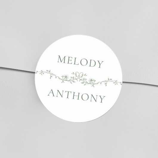Sage Green Bloemen Grens Elegante Huwelijk Ronde Sticker