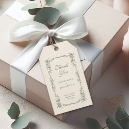 Sage Green  Bloemen Huwelijk Bedankt Cadeaulabel