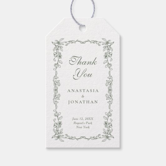 Sage Green  Bloemen Huwelijk Bedankt Cadeaulabel (Voorkant)