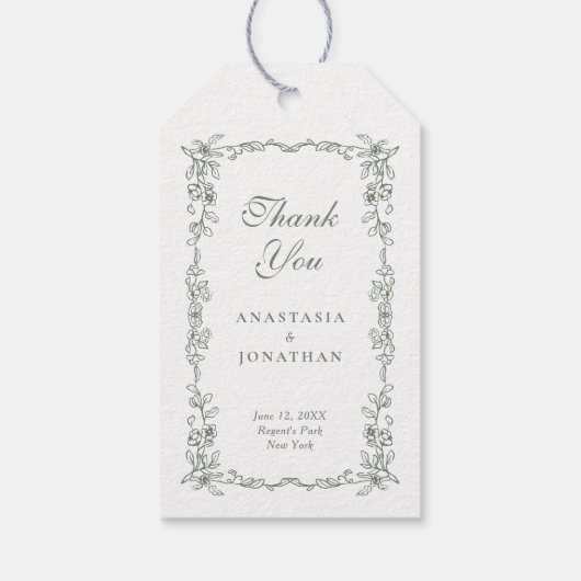 Sage Green  Bloemen Huwelijk Bedankt Cadeaulabel (Achterkant)
