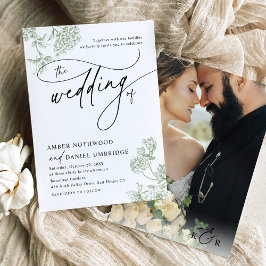 Sage Green Bloemen Minimalistische Foto Huwelijk Kaart