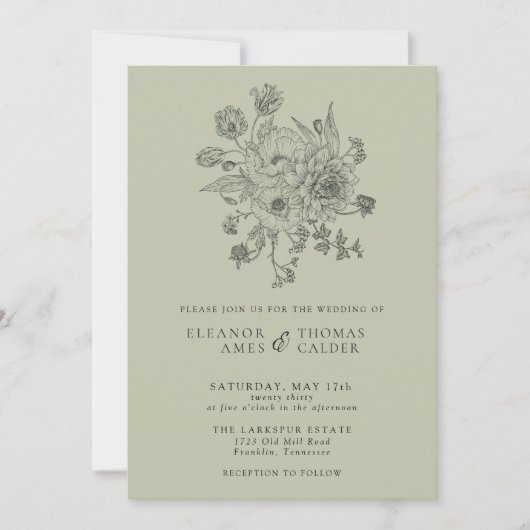 Sage Green  Bloemen Victoriaans Tuin Trouwen Kaart (Voorkant)