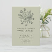 Sage Green Bloemen Victoriaans Tuin Trouwen Kaart (Staand voorkant)