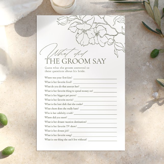 Sage Green bloemen wat zei de bruidegom spel (Sage Green floral what did the groom say game)