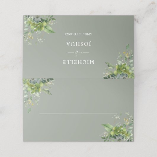 Sage Green Bloemengroen Elegante bruiloft Plaatskaartje (Buitenkant ongevouwen)