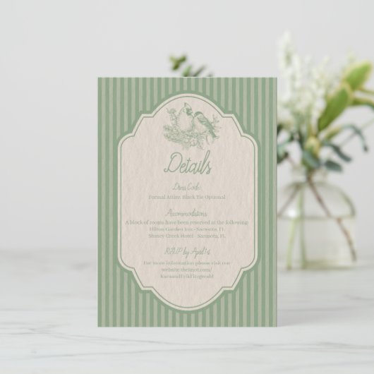 Sage Green Bloemenlijn tekening Trouwdetails Kaart (Staand voorkant)