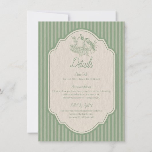Sage Green Bloemenlijn tekening Trouwdetails Kaart (Voorkant)