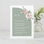 Sage Green Bloemmonogram Halve Boog Trouwen Kaart (Staand voorkant)