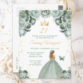 Sage Green Blonde Hair Princess Verjaardagsfeestje Briefkaart