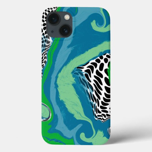 Sage Green, Blue, Black en White Stippen Abstract Case-Mate iPhone Case (Achterkant)
