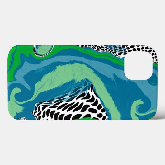 Sage Green, Blue, Black en White Stippen Abstract Case-Mate iPhone Case (Achterkant (horizontaal))