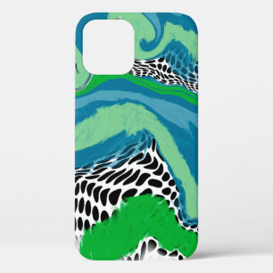 Sage Green, Blue, Black en White Stippen Abstract Case-Mate iPhone Case