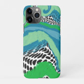 Sage Green, Blue, Black en White Stippen Abstract iPhone Hoesje (Achterkant)