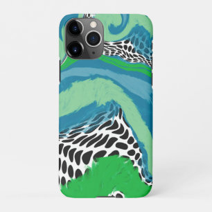 Sage Green, Blue, Black en White Stippen Abstract iPhone 11Pro Hoesje