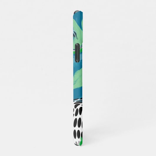 Sage Green, Blue, Black en White Stippen Abstract iPhone Hoesje (Rechterkant)