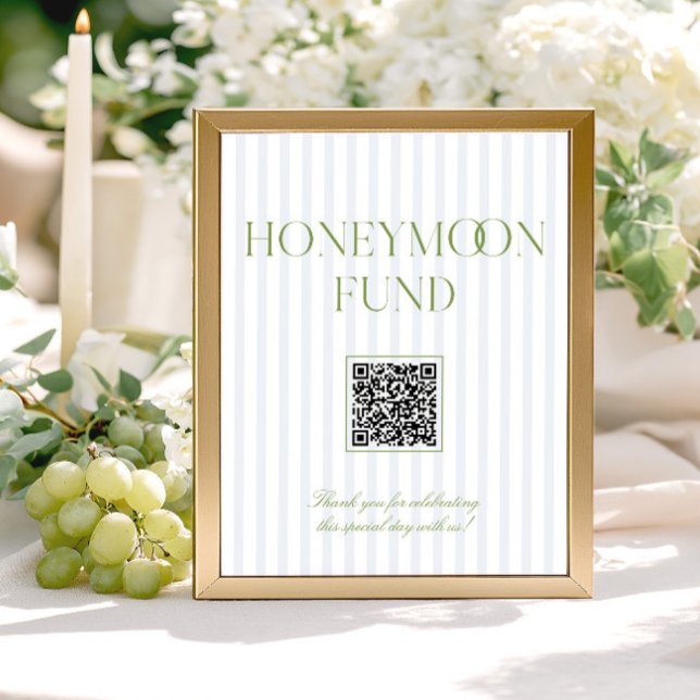 Sage Green & Blue Honeymoon Fund QR Code Sign (Creator heeft geüpload)