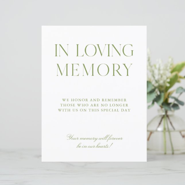 Sage Green & Blue Wedding in Loving Memory Sign (Staand voorkant)